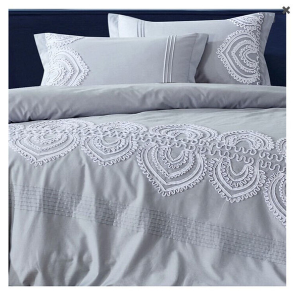 Melange Home King Gray Padma Embroidered Cotton Duvet 3-Piece Set - Picture 1 of 7
